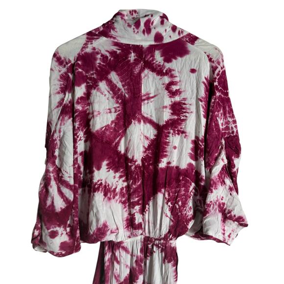 S/W/F Magenta Tie Dye Print Plunge V-Neck Long Sleeve Coastal Maxi Dress Size S - Picture 11 of 14